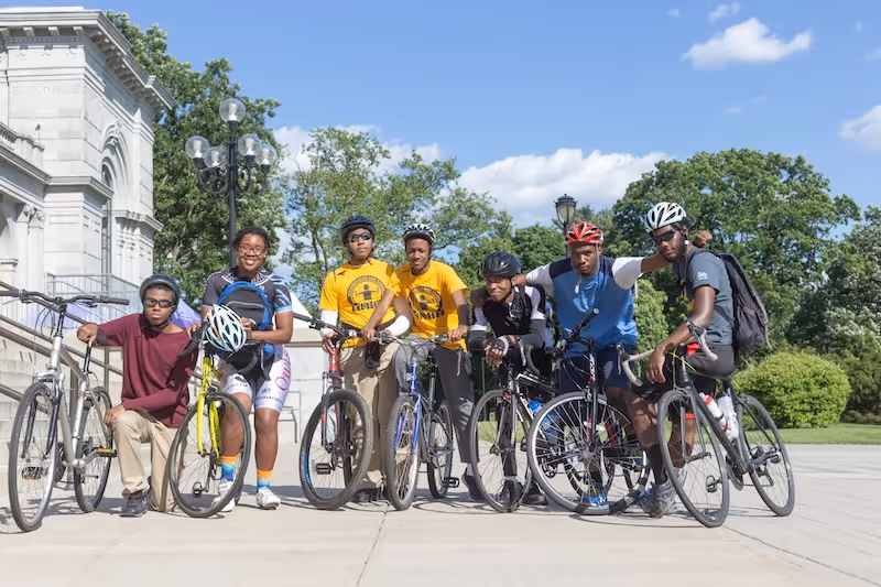 Students cycling together